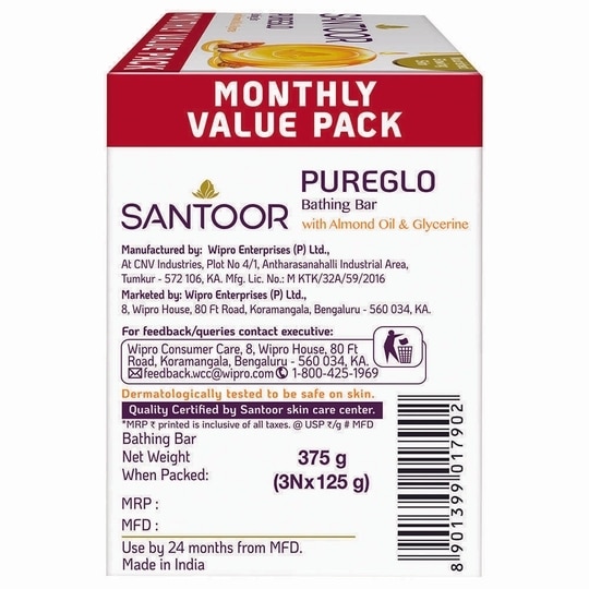 Santoor Glycerin Soap Pack of 3 (125 g each)