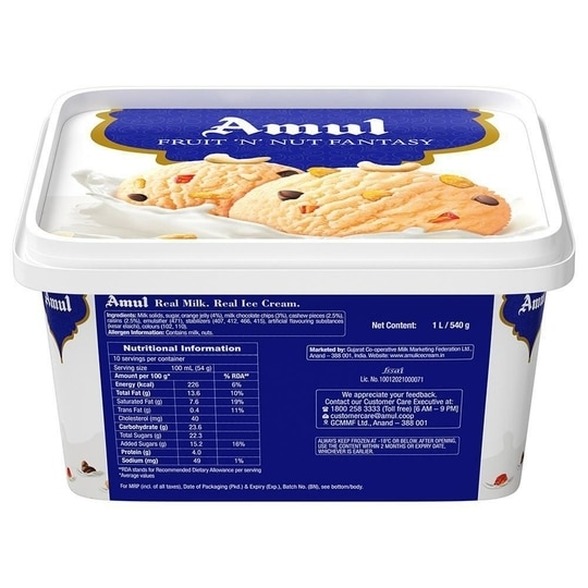 Amul Fruit 'N' Nut Fantasy Ice Cream 1 L (Tub)