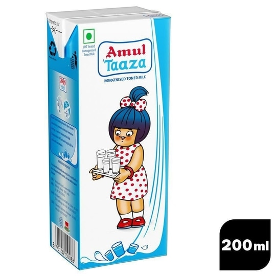 Amul Taaza Homogenised Toned Milk 200 ml