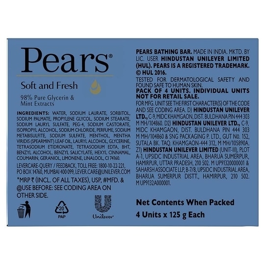 Pears Soft & Fresh Glow Original Glycerine Bathing Soap (4N x 125 g)