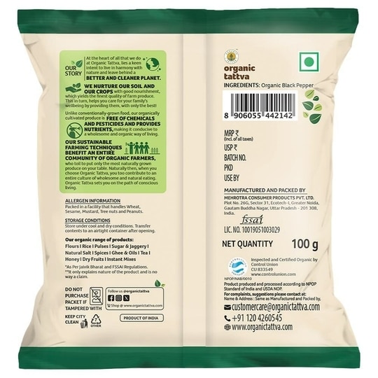 Organic Tattva Whole Black Pepper 100 g