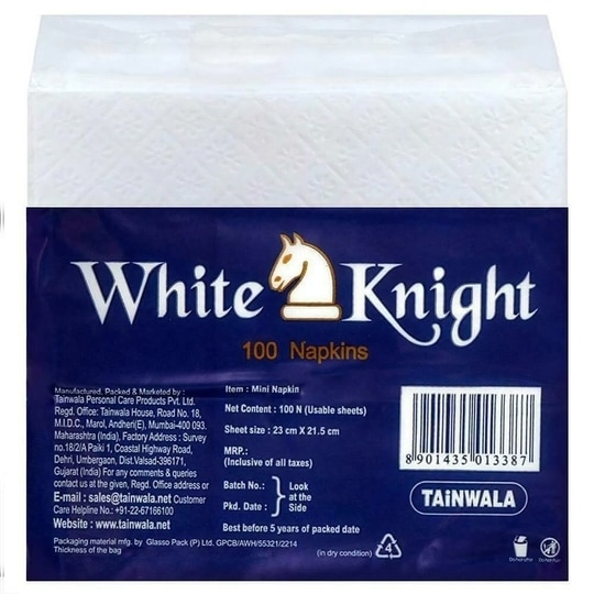White Knight 1 Ply Mini Paper Napkins 23x21.5 cm (100 pcs)