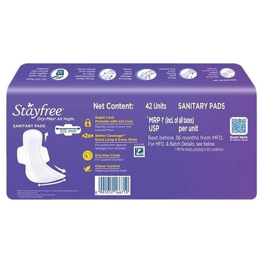 Stayfree All Night Ultra-Dry Max Sanitary Napkin XXL 42 pads