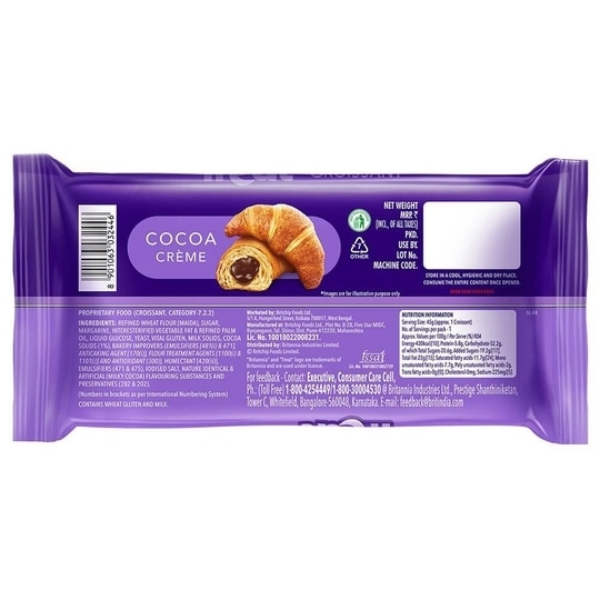 Britannia Treat Cocoa Creme Croissant 45 g (Pack)