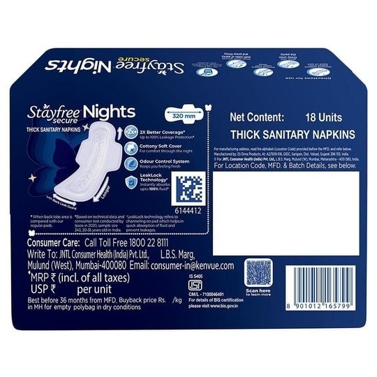 Stayfree Secure Nights Cottony Sanitary Napkin XXL 18 pads