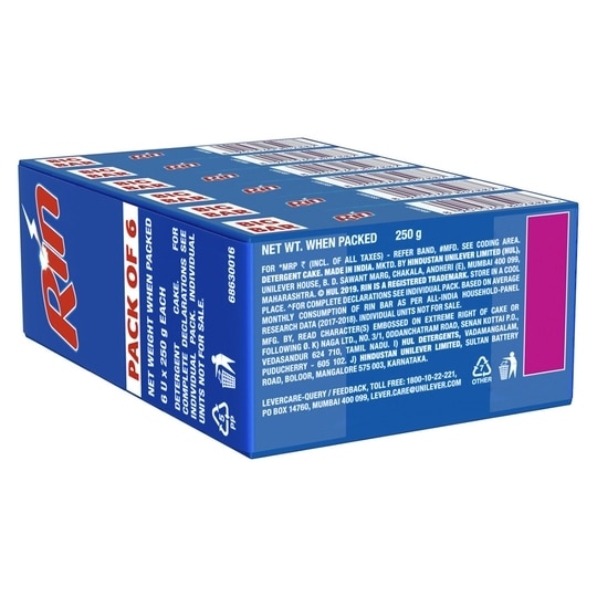 Rin Detergent Bar 250 g (Pack of 6)