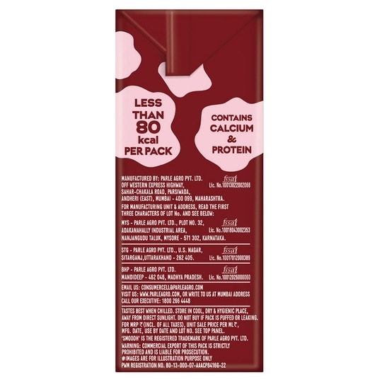 Parle Agro Smoodh Chocolate Flavoured Milk 80 ml (Tetra Pak)