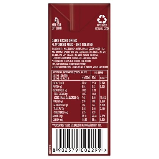 Parle Agro Smoodh Chocolate Flavoured Milk 80 ml (Tetra Pak)