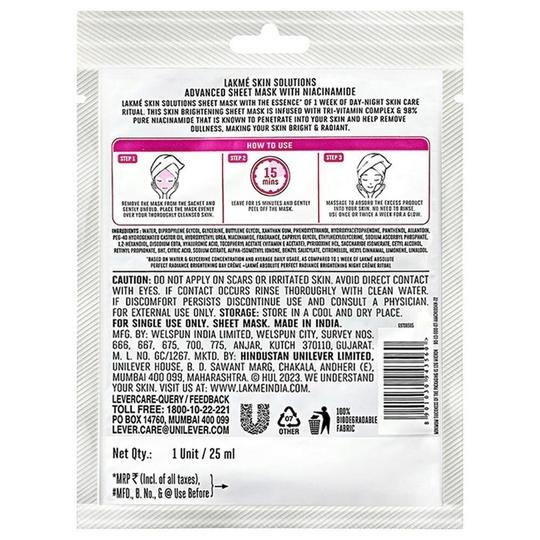 Lakme Skin Solutions Brightening Sheet Mask with Niacinamide 25 ml