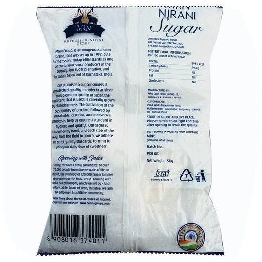 Mrn Nirani Double Refined Sulphur Free Sugar 5 kg
