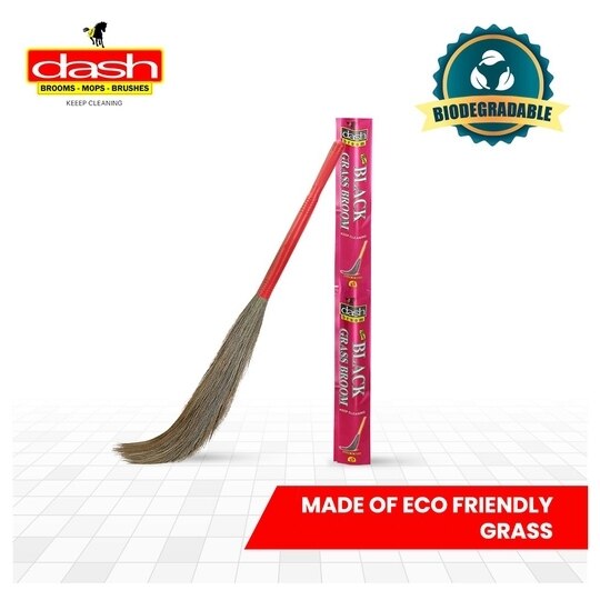 Dash Broom Grass Broom - Pack of 2, Natural Grass Broom for Daily Use with Plastic Handle, Long lasting and Durable Jhadu