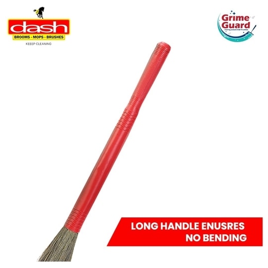 Dash Broom Grass Broom - Pack of 2, Natural Grass Broom for Daily Use with Plastic Handle, Long lasting and Durable Jhadu