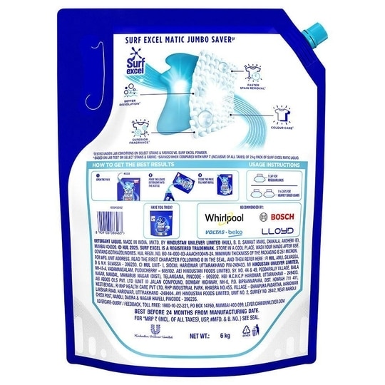 Surf Excel Matic Top Load Liquid Detergent 6 kg