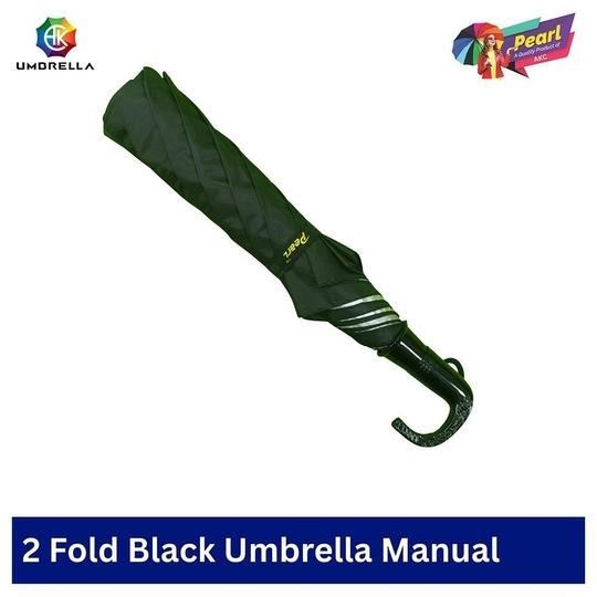 AKC PEARL 21 Black Manual 2-Fold Silver Coated UV Umbrella for Sun & Rain, Pack of 1