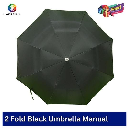 AKC PEARL 21 Black Manual 2-Fold Silver Coated UV Umbrella for Sun & Rain, Pack of 1