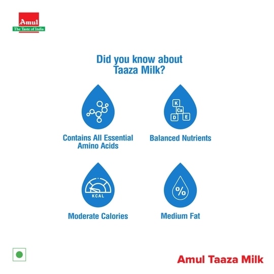 Amul Taaza Toned Milk 1 L (Pouch)