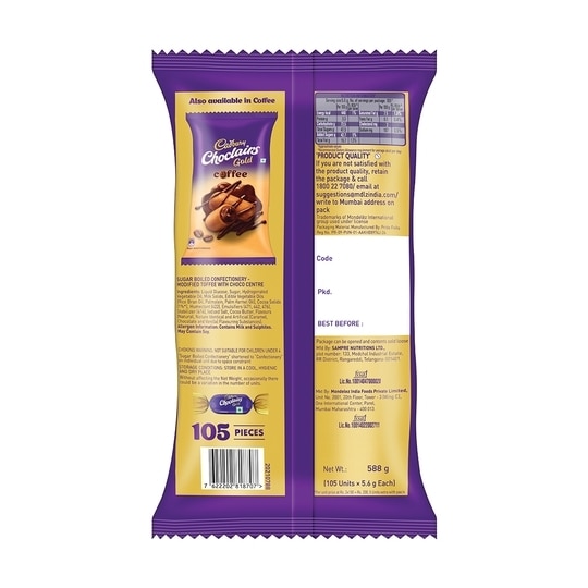 Cadbury Choclairs Gold Chocolate Candy Pack (105U x 5.6 g)