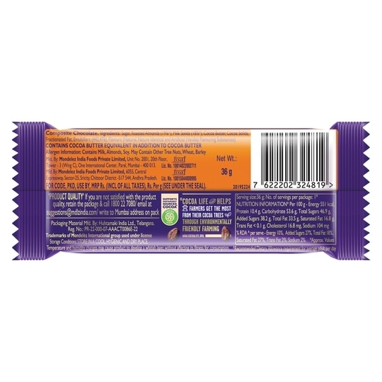 Cadbury Dairy Milk Roast Almond Chocolate Bar 36 g
