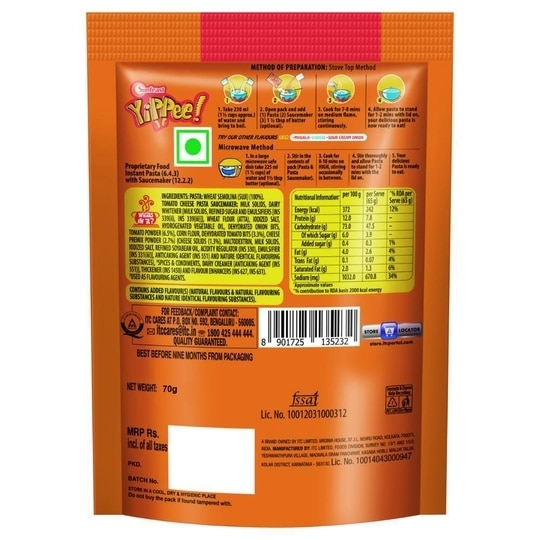 Sunfeast Yippee! Suji Tomato Cheese Pasta Treat 70 g