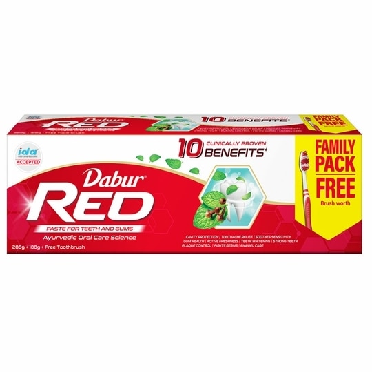 Dabur Red Toothpaste (200+ 100) g (With Free Toothbrush)