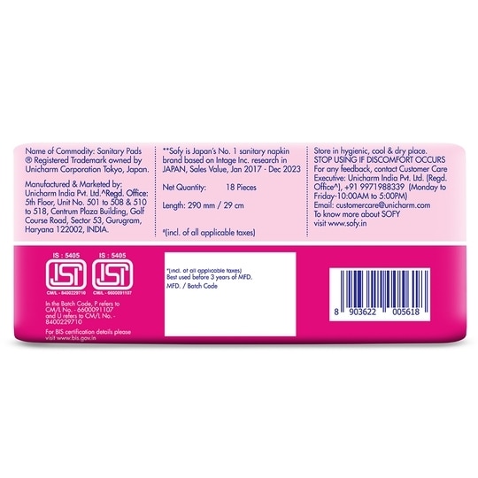 Sofy Bodyfit Sanitary Napkin with Wings (XL) 18 pads