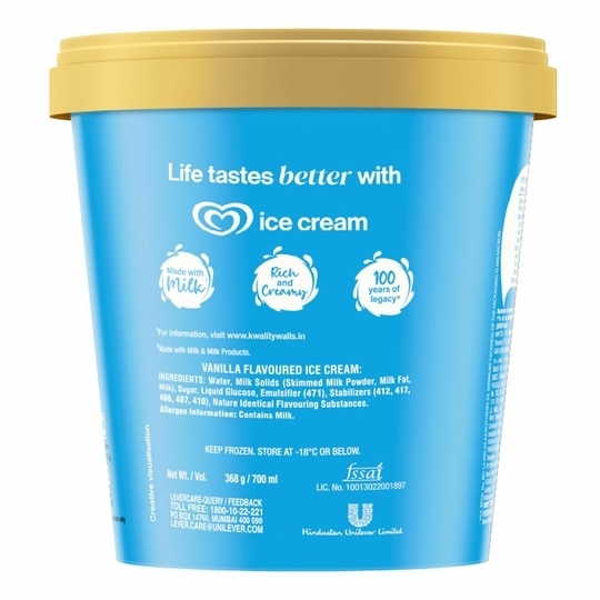 Kwality Wall's Vanilla Ice Cream Tub 700 ml