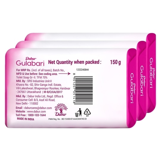 Dabur Gulabari Pure Rose Soap 150 g (Pack of 3)