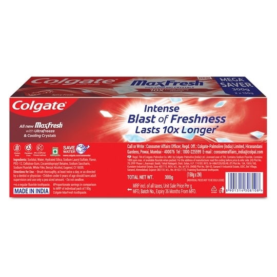 Colgate Max Fresh Spicy Fresh Red Gel Toothpaste 150 g (Pack of 2)