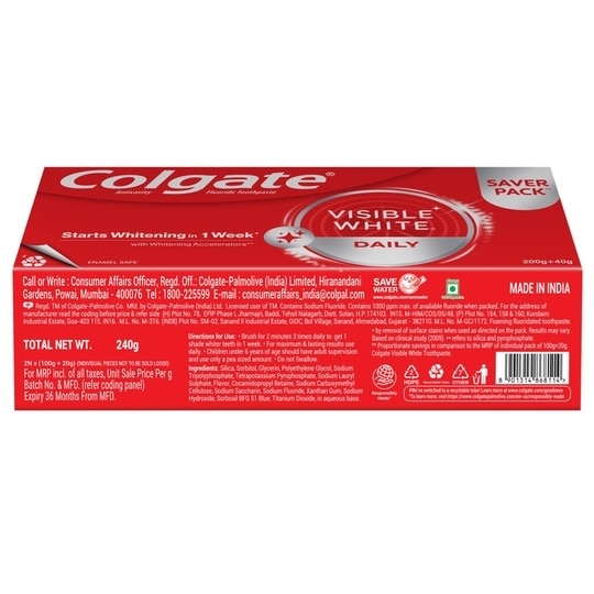 Colgate Visible White Sparkling Mint Toothpaste 100 g (Pack of 2)