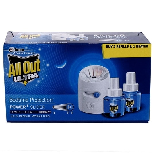 All Out Ultra Power+ Slider Mosquito Repellent Machine+ Refill 45 ml (Pack of 2)