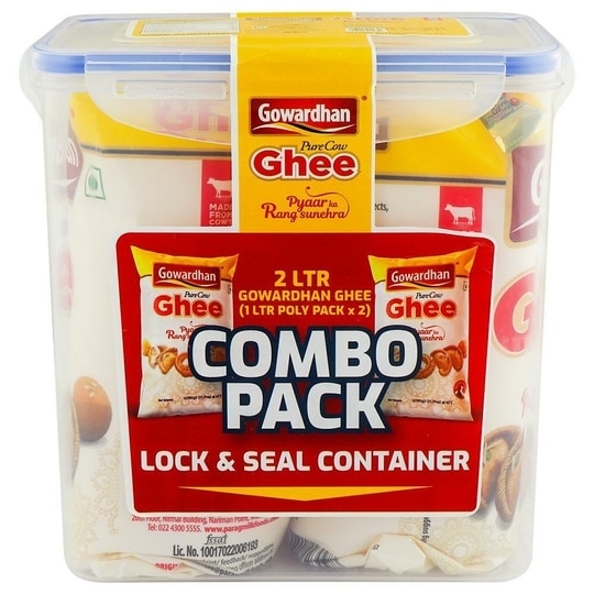 Gowardhan Cow Ghee 1 L (Pack of 2) Pouch With Lock Container