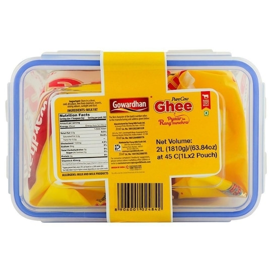 Gowardhan Cow Ghee 1 L (Pack of 2) Pouch With Lock Container