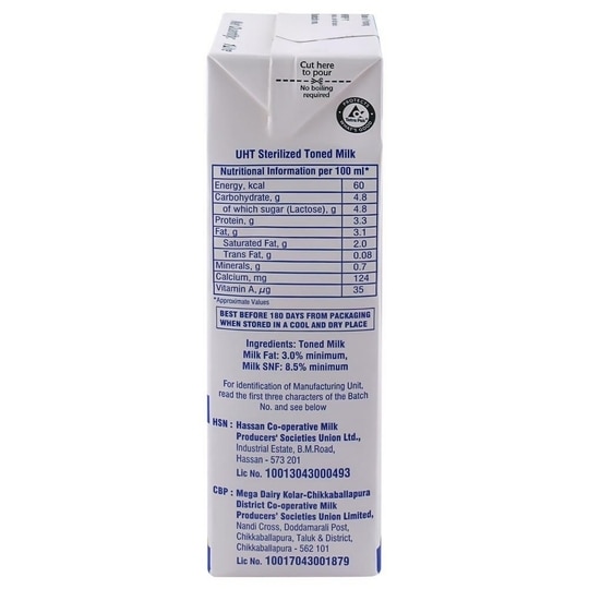 Nandini GoodLife Toned Milk 1 L (Tetra Pak)