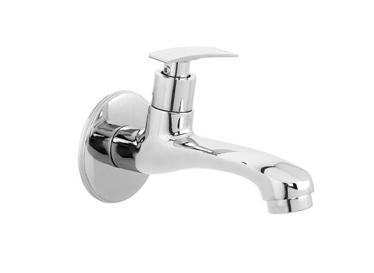 Kamal Full Brass Long Body Bib Cock Tap with Wall Flange Wall Mounted Chrome Finish Silver (Pack of 1)