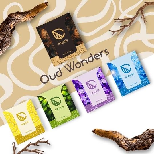 AIRGANIC Aroma Combo Offer: Oud Wonders |Pack 3| Aroma with Essential Oils in Glass Bottle with Wooden Diffuser Lid| Car Hanging Accessories| Car Accessories Interior