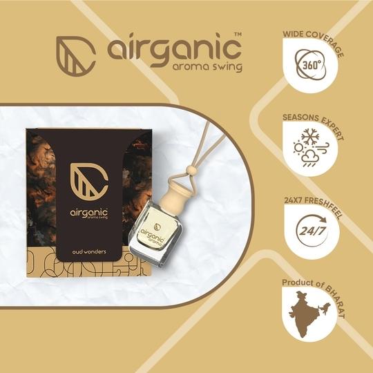 AIRGANIC Aroma Combo Offer: Oud Wonders |Pack 3| Aroma with Essential Oils in Glass Bottle with Wooden Diffuser Lid| Car Hanging Accessories| Car Accessories Interior