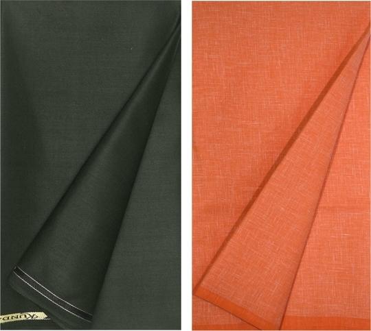 KUNDAN SULZ GWALIOR Men Grey & Orange Solid Cotton Blend Shirt & Trouser Fabric