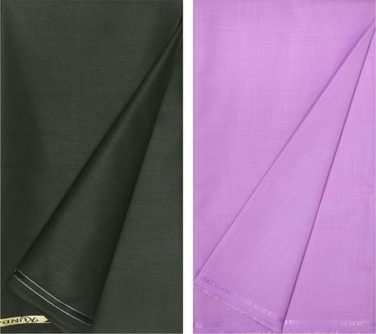 KUNDAN SULZ GWALIOR Men Grey & Purple Solid Polyester Blend Shirt & Trouser Fabric