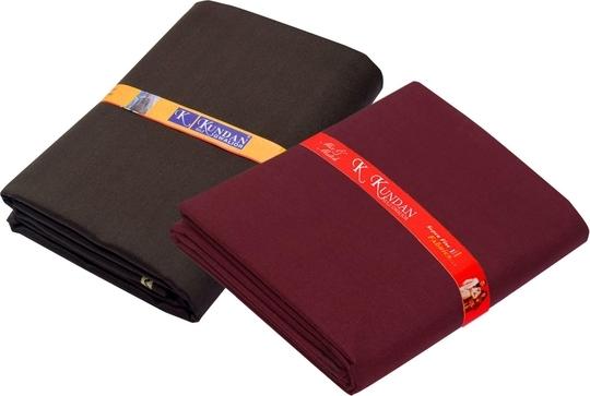 KUNDAN SULZ GWALIOR Men Brown & Maroon Solid Polyester Blend Shirt & Trouser Fabric