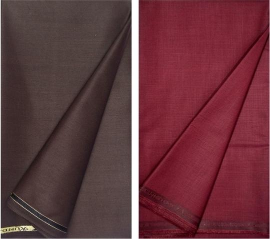 KUNDAN SULZ GWALIOR Men Brown & Maroon Solid Polyester Blend Shirt & Trouser Fabric