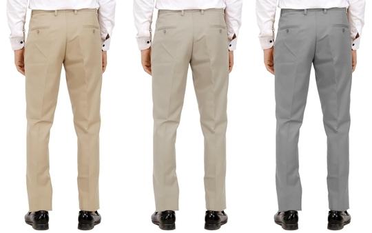 KUNDAN Men's Poly-Viscose Blended Beige, Light Cot Brown & Light Cot Grey Pack of 3 Formal Trousers