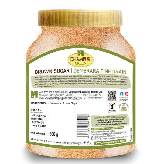 Dhampur Green Natural Demerara Brown Sugar Fine Grain, 2.4Kg ( 800g x 3) | Pure Fine Grain Sugar