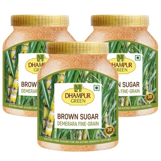 Dhampur Green Natural Demerara Brown Sugar Fine Grain, 2.4Kg ( 800g x 3) | Pure Fine Grain Sugar