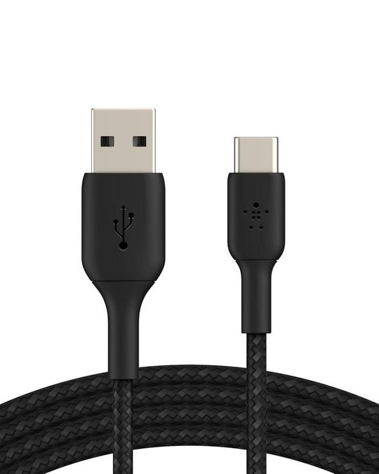 Belkin USB Cable USB-C To USB-A Braided 6.6 Feet (2M) Fast Charging Type C Cable, For iPhone 15 Series And Other USB-C Devices, Tough And Durable, 15W PD, USB-IF Certified - Black
