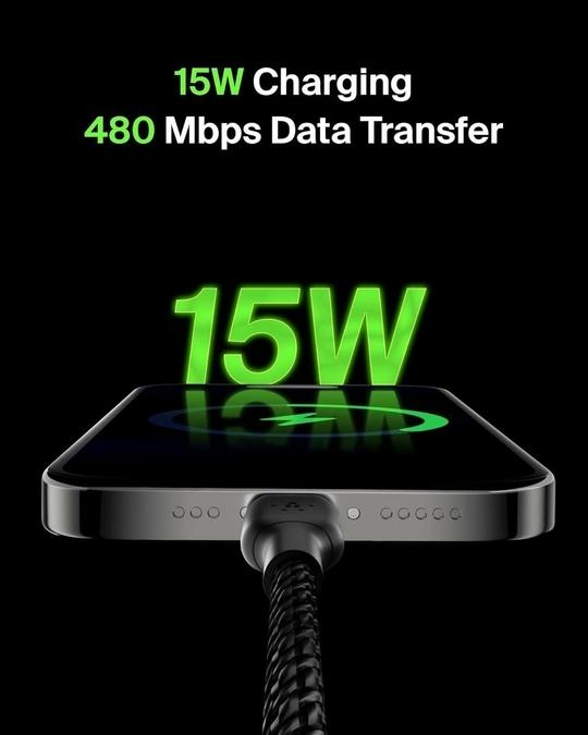 Belkin USB Cable USB-C To USB-A Braided 6.6 Feet (2M) Fast Charging Type C Cable, For iPhone 15 Series And Other USB-C Devices, Tough And Durable, 15W PD, USB-IF Certified - Black