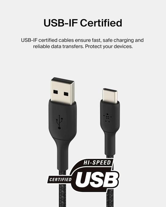 Belkin USB Cable USB-C To USB-A Braided 6.6 Feet (2M) Fast Charging Type C Cable, For iPhone 15 Series And Other USB-C Devices, Tough And Durable, 15W PD, USB-IF Certified - Black
