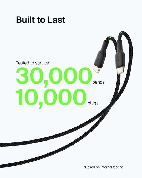 Belkin USB Cable USB-C To USB-A Braided 6.6 Feet (2M) Fast Charging Type C Cable, For iPhone 15 Series And Other USB-C Devices, Tough And Durable, 15W PD, USB-IF Certified - Black