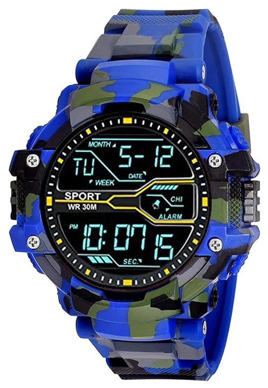 Acnos Digital Multicolor Dial Blue Strap Multi Functional Sports Watch For Men, Boys and Kids