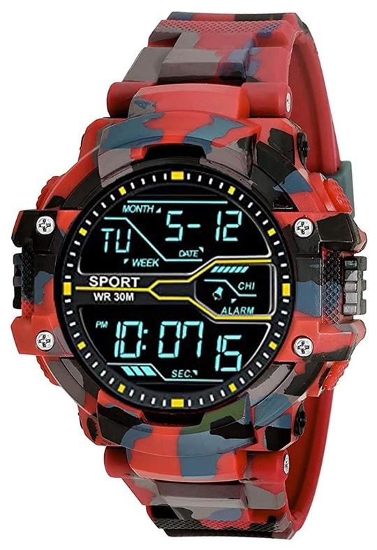 Acnos Digital Multicolor Dial Red Strap Multi Functional Sports Watch For Men, Boys and Kids