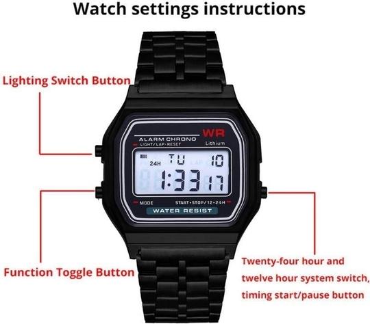 Acnos Brand Digital Black Vintage Square Dial Unisex Wrist Watch for Men Women Pack Of 1 (WR-BLACK)